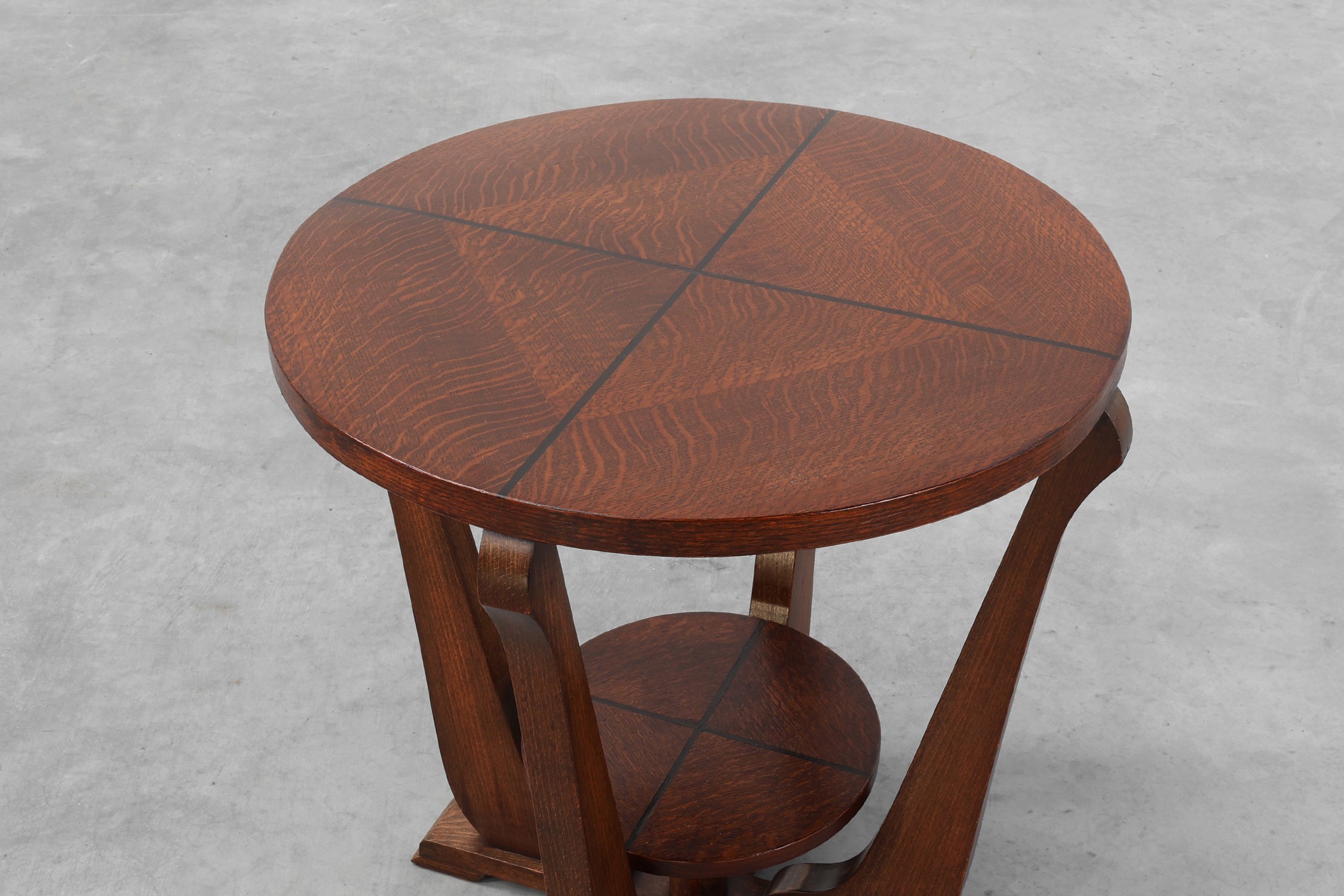 Art Deco Oak Side Table with Sculptural Base and Geometric Top, Belgium ca. 1920thumbnail